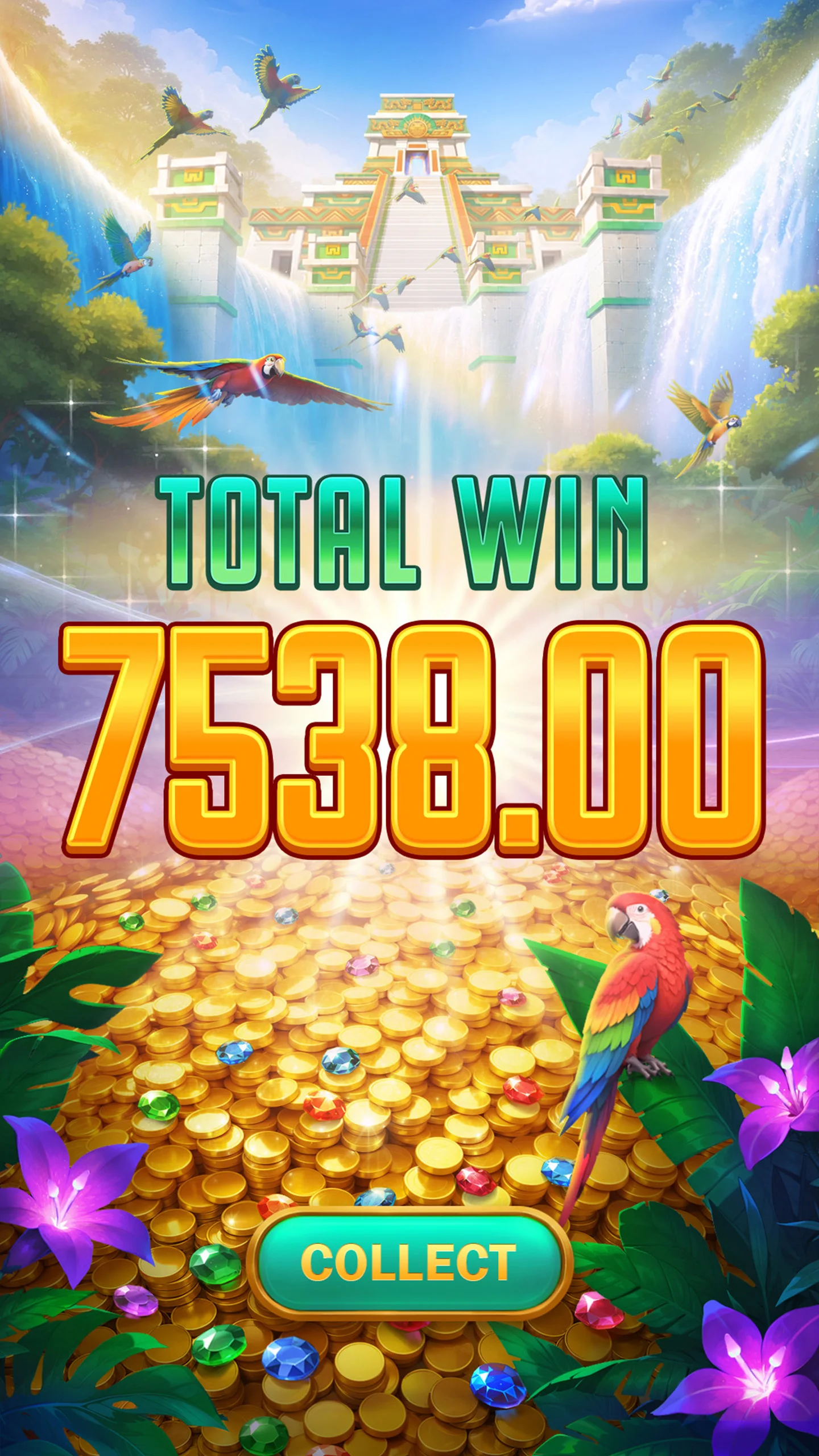 Total win screen: 7538.00, with a Collect button