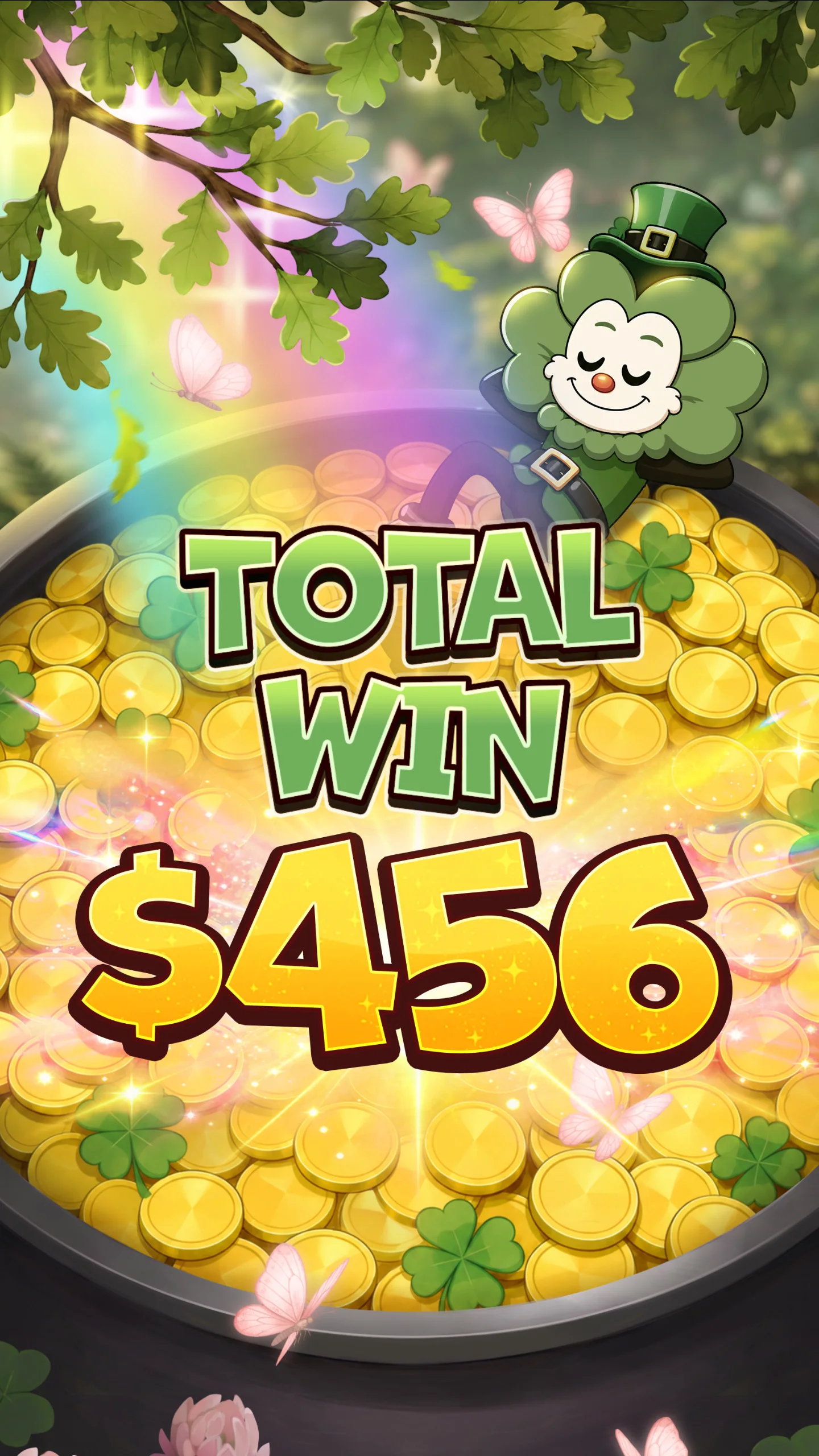 Total win screen: $456 over a pot of gold