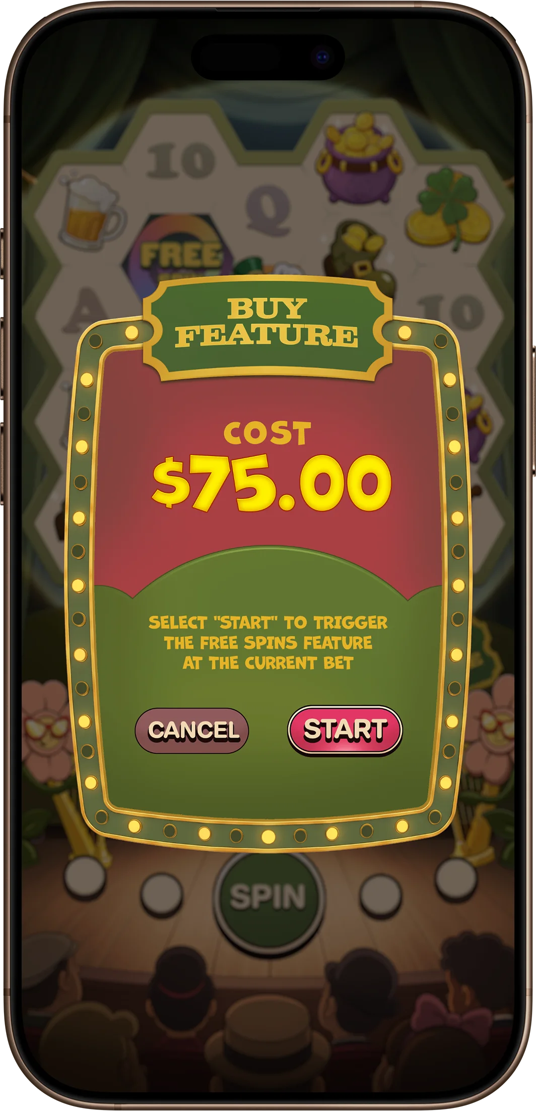 Buy feature confirmation on a phone, cost $75.00