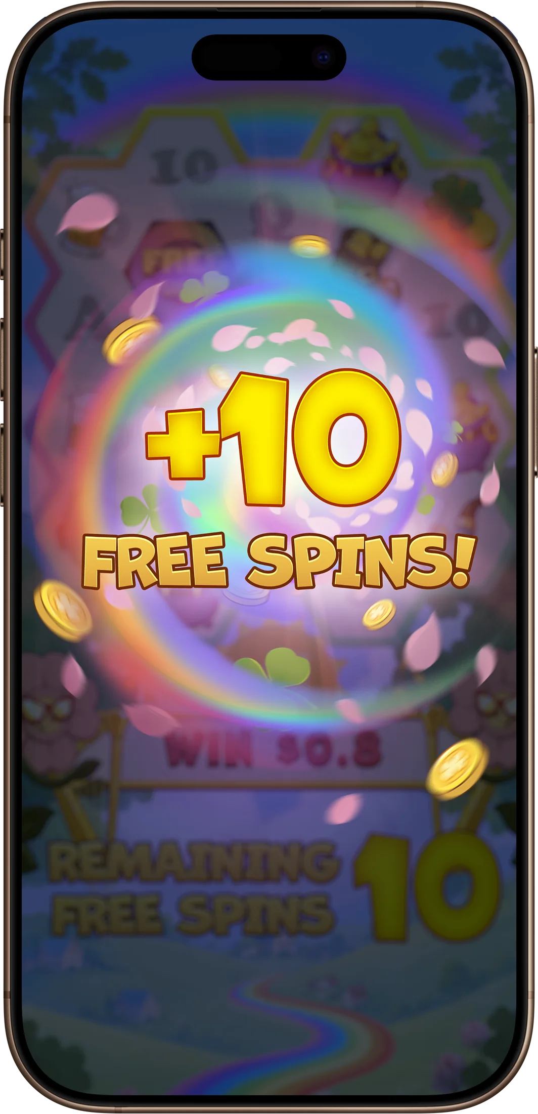 Free spins award on a phone: +10 free spins