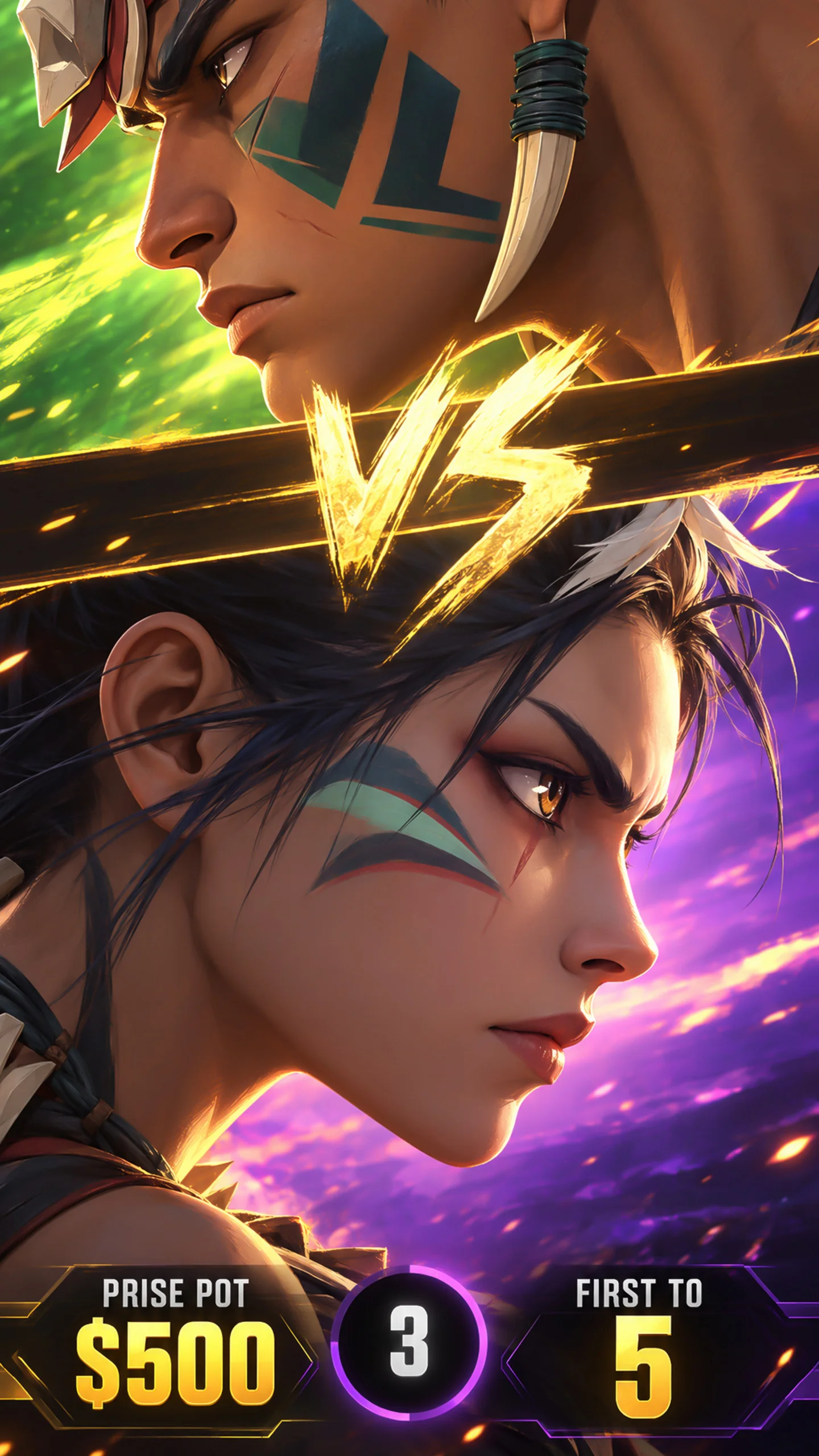 Versus screen with the prize pot