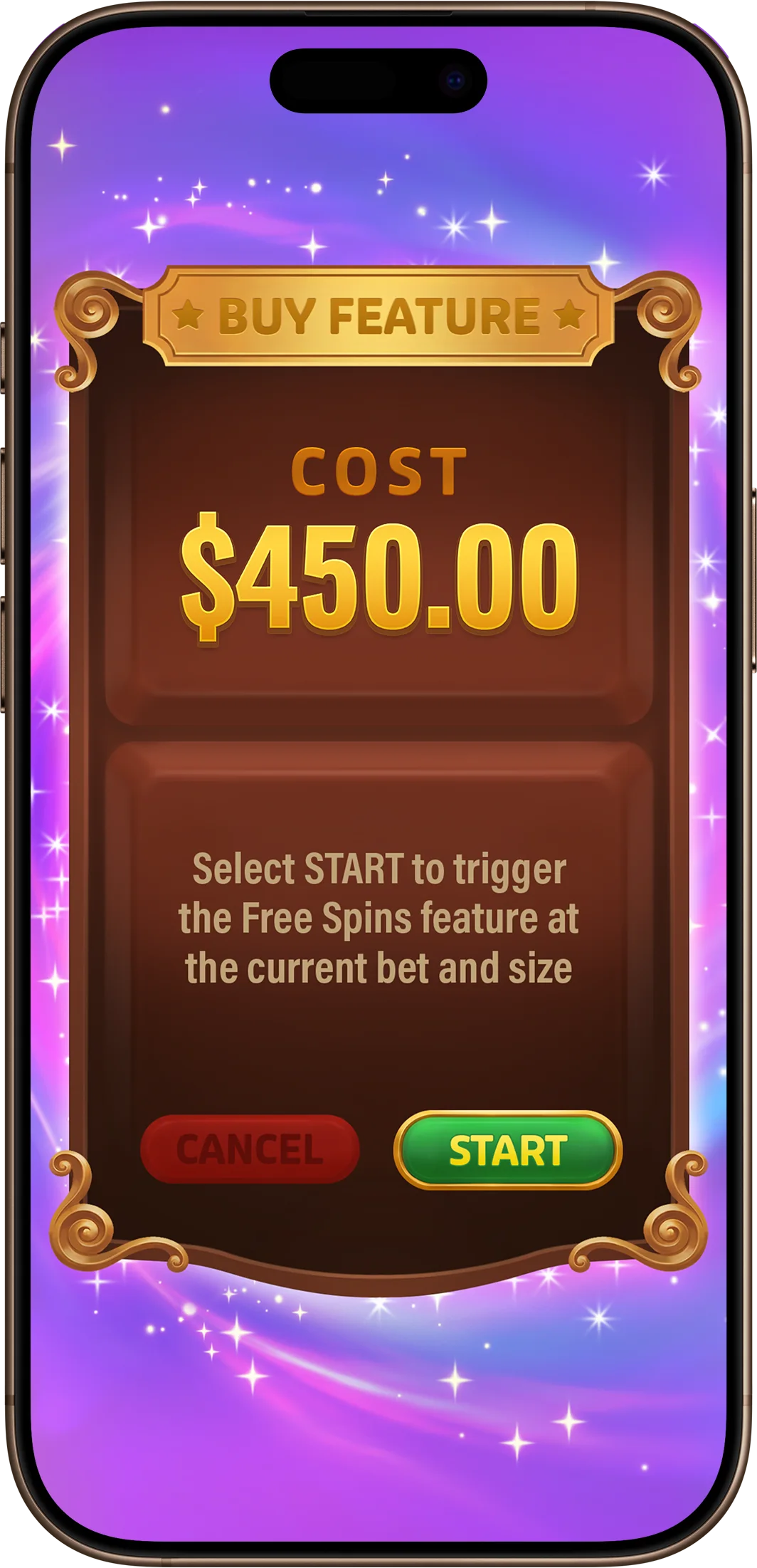 Buy feature confirmation on a phone, cost $450.00